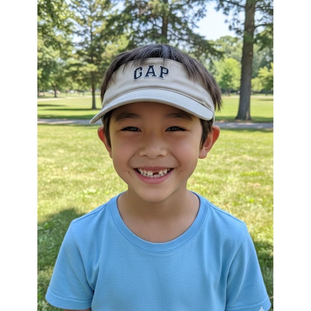 Gap Kids Sun Visor Hat Khaki Tan Navy Blue Logo Adjustable Athletic S-M